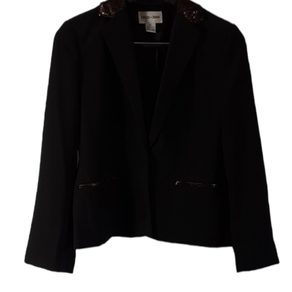 Focus 2000 size 10 blazer black/brown studded leopard print collar - Picture 1 of 9